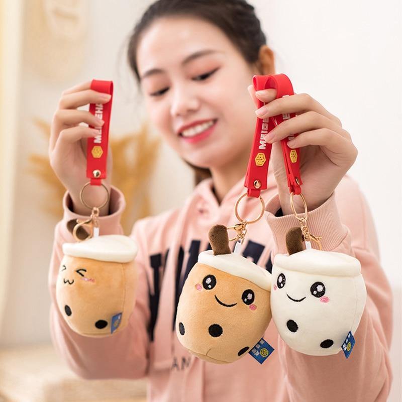 Squishmallow Keychains 3 pcs Cute Boba Cup Shape Plush Keyring